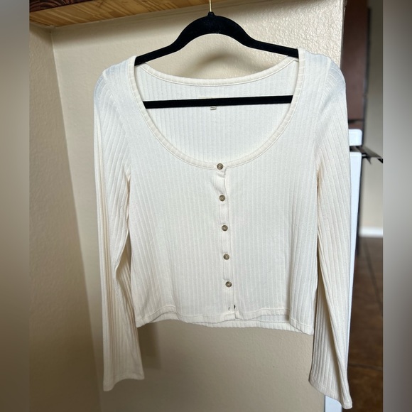 Madewell Sweaters - Madewell Cream Ribbed Cardigan Cropped Tee